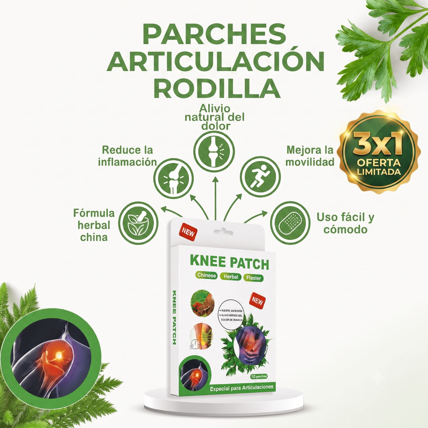 3x1 PARCHES ARTICULACION RODILLA 30 PARCHES