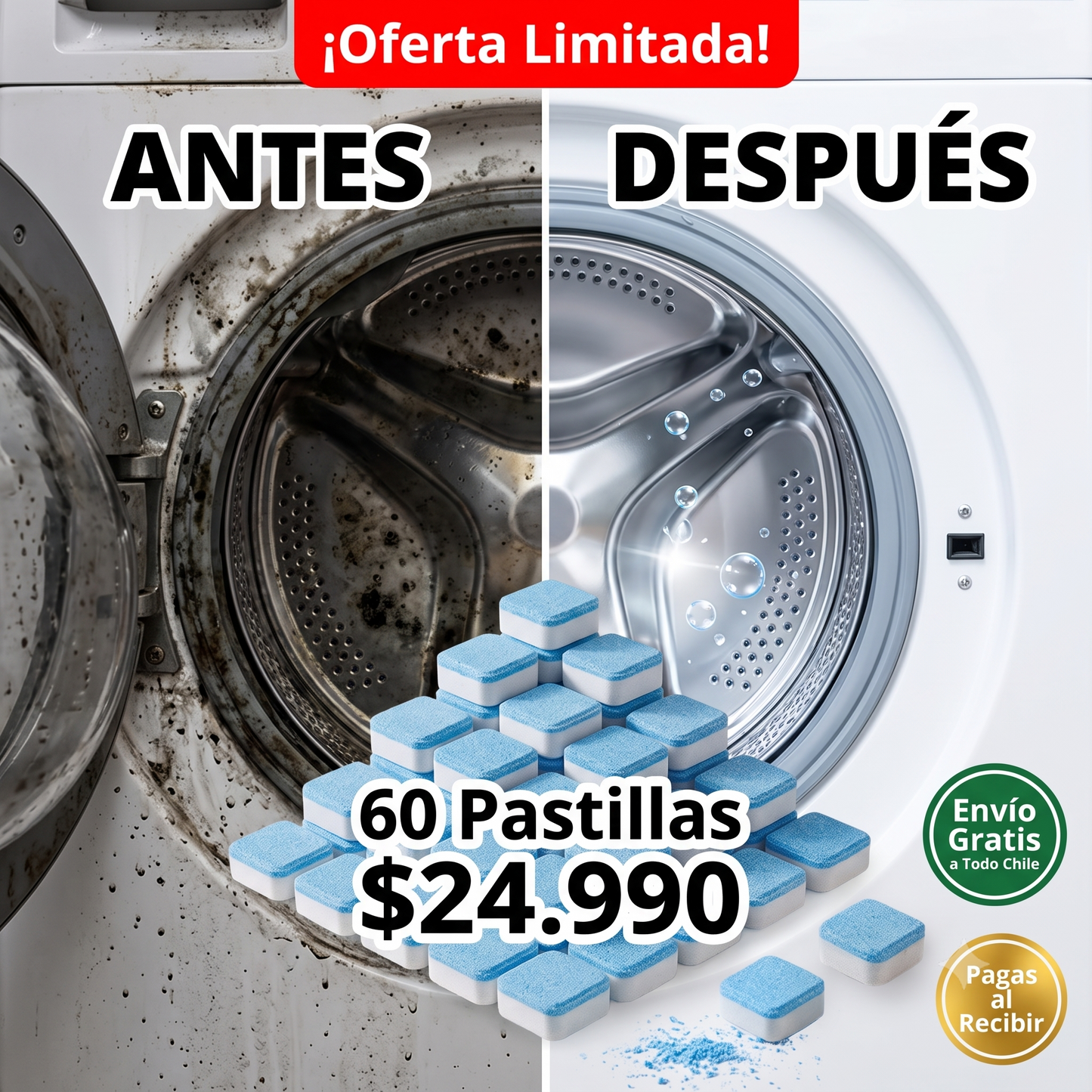 Pack 60 Pastillas Limpia Lavadora OFERTA LIMITADA!